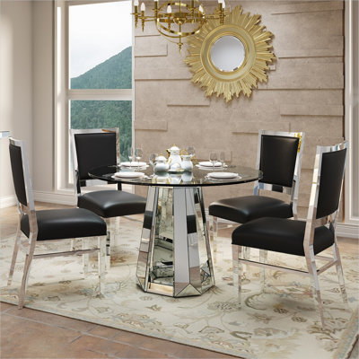 Table de salle à manger ronde en verre avec base à piédestal argenté froid, 47 po, sièges 4, plateau en verre trempé transparent et fabrication en panneau de fibres à densité moyenne