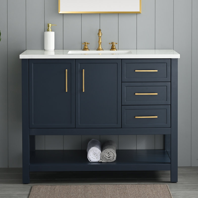 Vicini Single 42" Bathroom Vanity Set, Indigo Blue/Brushed Gold