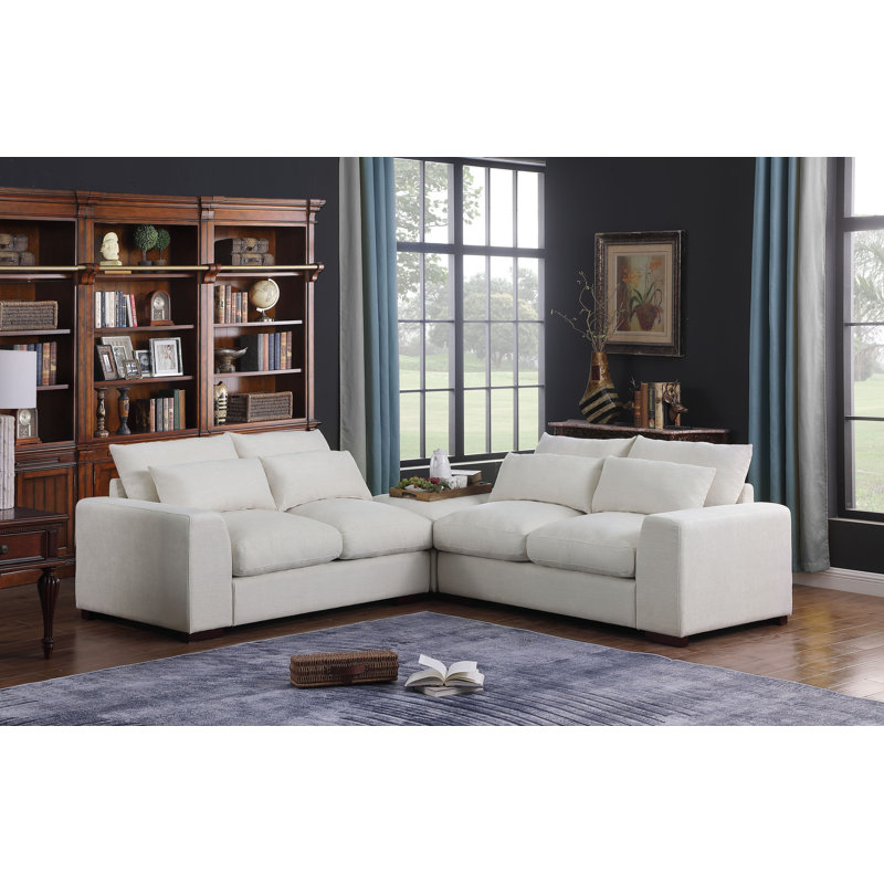123" Wide Reversible Modular Sofa with Ottoman, Beige Linen Blend