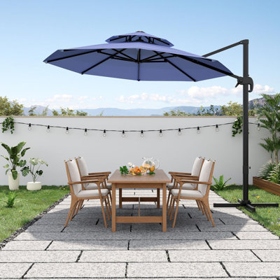 Parasol en porte-à-faux 10 x 10 pi, pivotant à 360 °, protection contre les rayons UV, résistant à la décoloration, patio extérieur et piscine