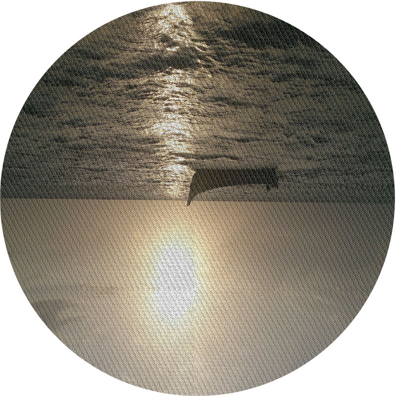 Tapis gris/zone noire à motifs, Rond 8 pi