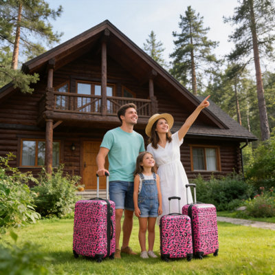 Vibrant Pink Leopard Print Hard Shell Suitcase Set, 20/24/28 Inch With Spinner Wheels