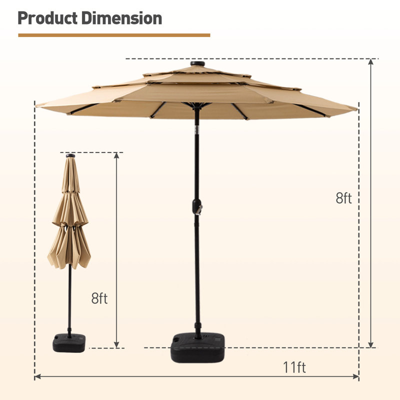 Parasol de marché 11 pi, Beige, H 96,5 po x l 132 po x P 132 po