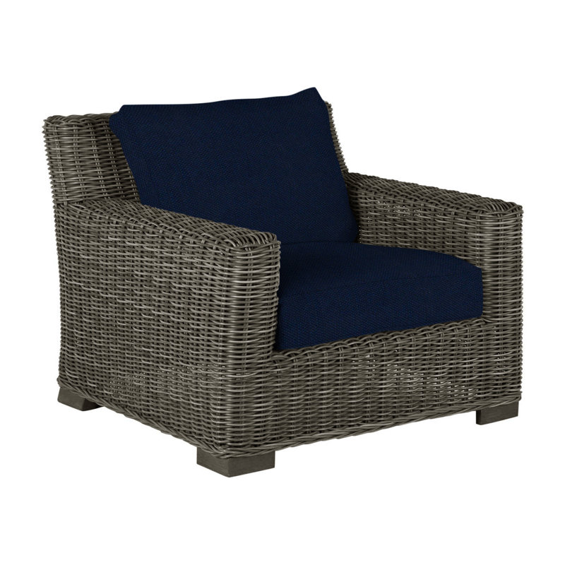 Rustic Woven Lounge Chair, Indigo Velvet, Slate Gray, No Welt