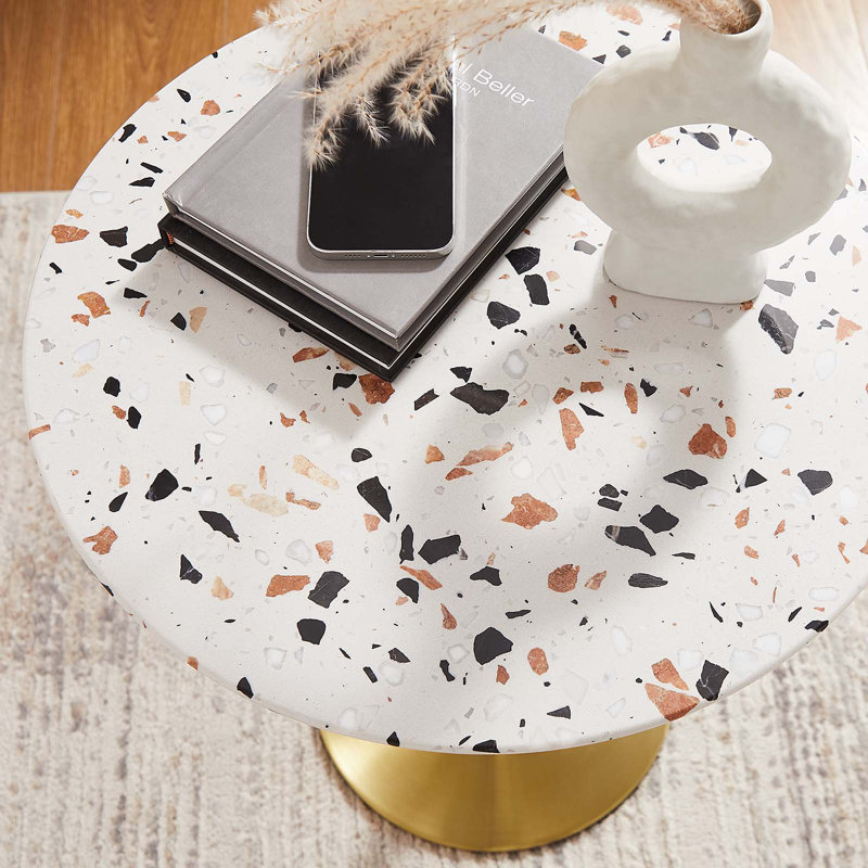 Gold Terrazzo Round Metal Pedestal Side Table