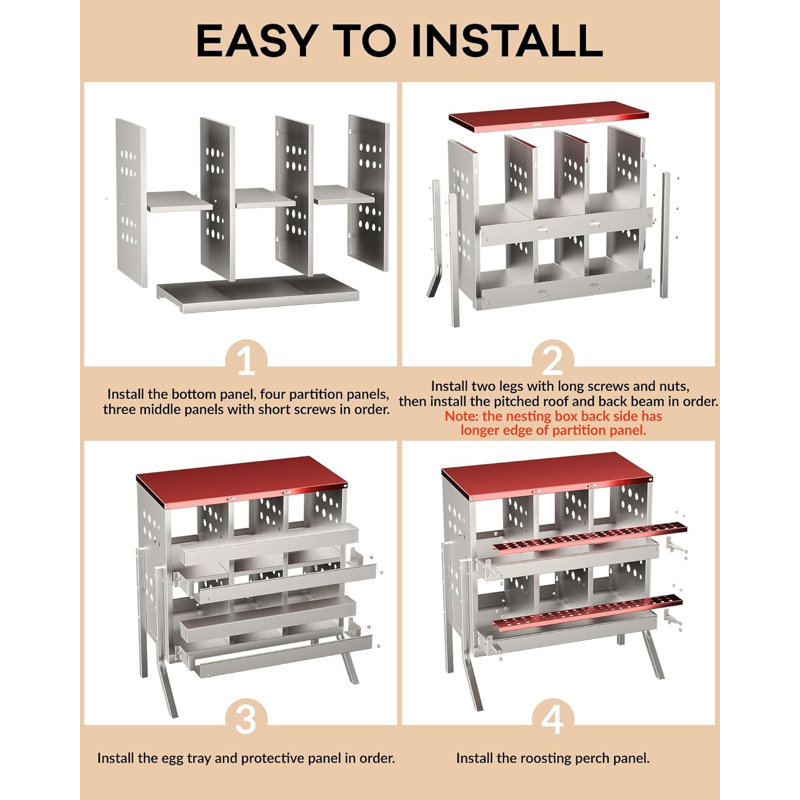 Chicken Nesting Boxes, with 6 Compartment, Gris / rouge