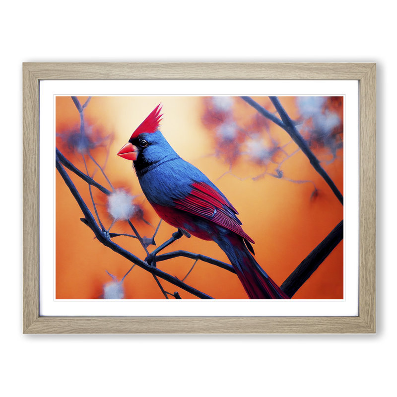 Cardinal Bird Vol.10 - Single Picture Frame Print, 46cm H x 64cm W x 2cm D, Oak Framed