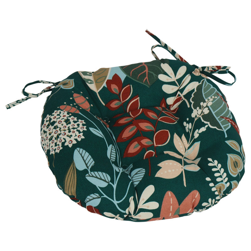 Outdoor 3.5'' Dining Chair Seat Cushion, Green Floral