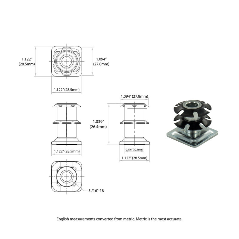 Roulette pivotante noire 2 po pour meuble carré de 1-1 / 8 po