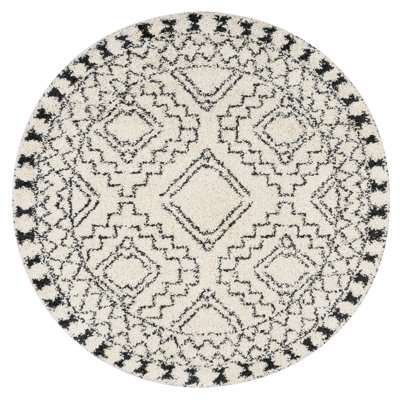 Adry Moroccan Shag Tasseled Cream/Charcoal Area Rug