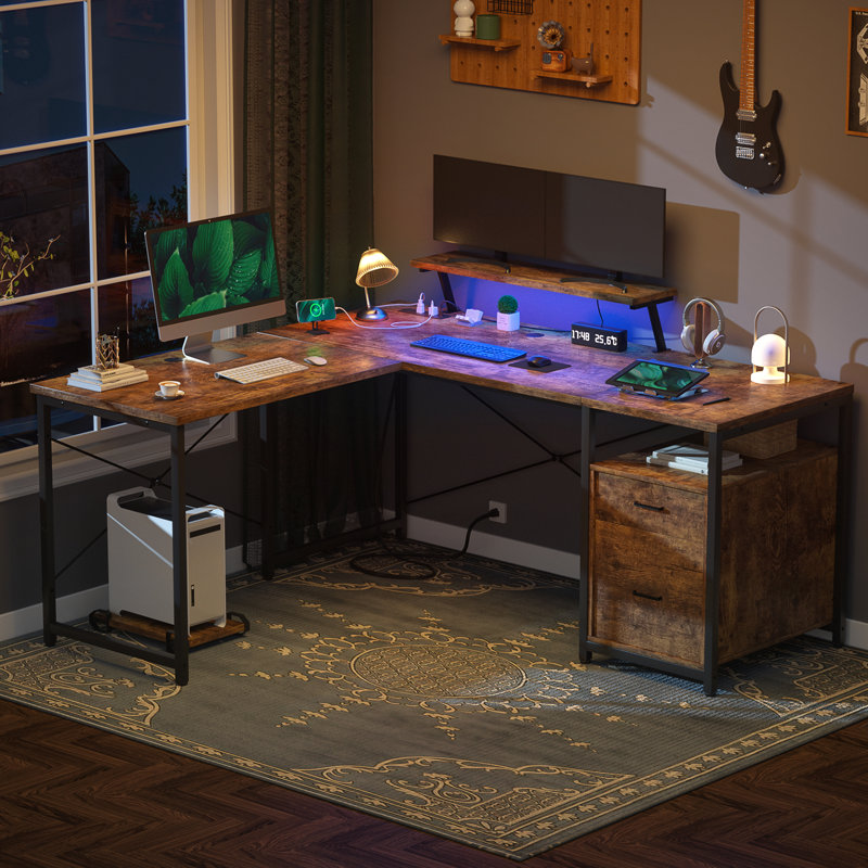 Vlado 63'' L Shaped Desk with Drawers, Brown