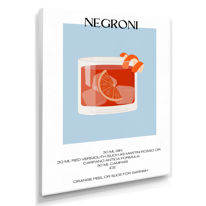 «Negroni Old Fashioned Glass Cocktail», reproduction d'art mural, H 32 po x l 24 po, Toile tendue