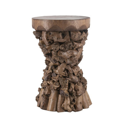 Brown Organic Tree Root Base Accent Table 11.8x11.8x18.9 Inches Mulberry & Paulownia Wooden End Table for Modern Home Decor