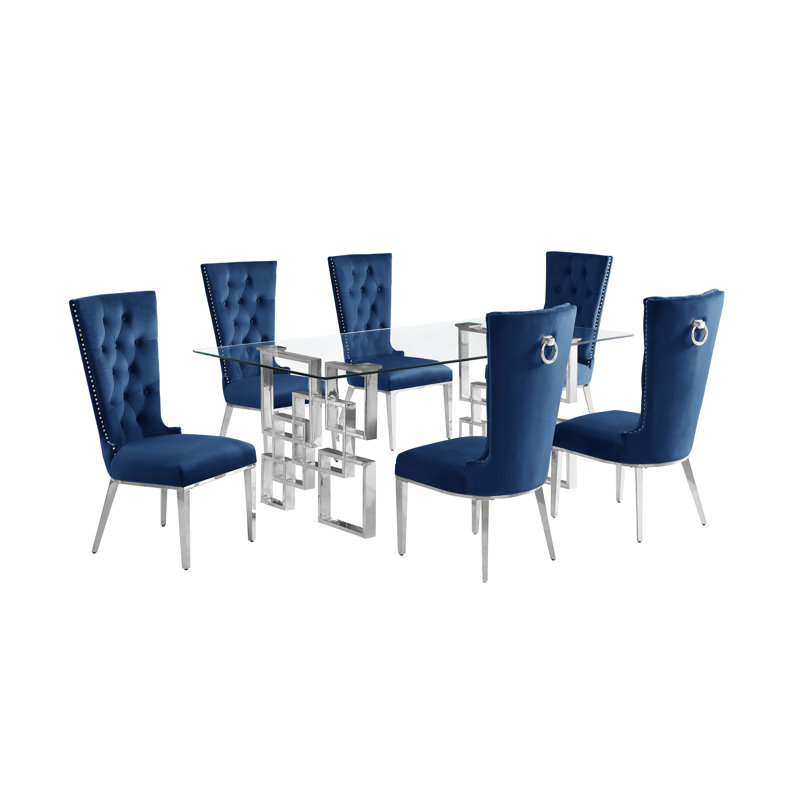 5 pièces Ensemble repas, 7, Bleu marin / Argent