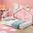 Full Size Platform House Bed for Kids Bedroom, Soft White Solid Wood Dual Function Bed Frame-2052242694