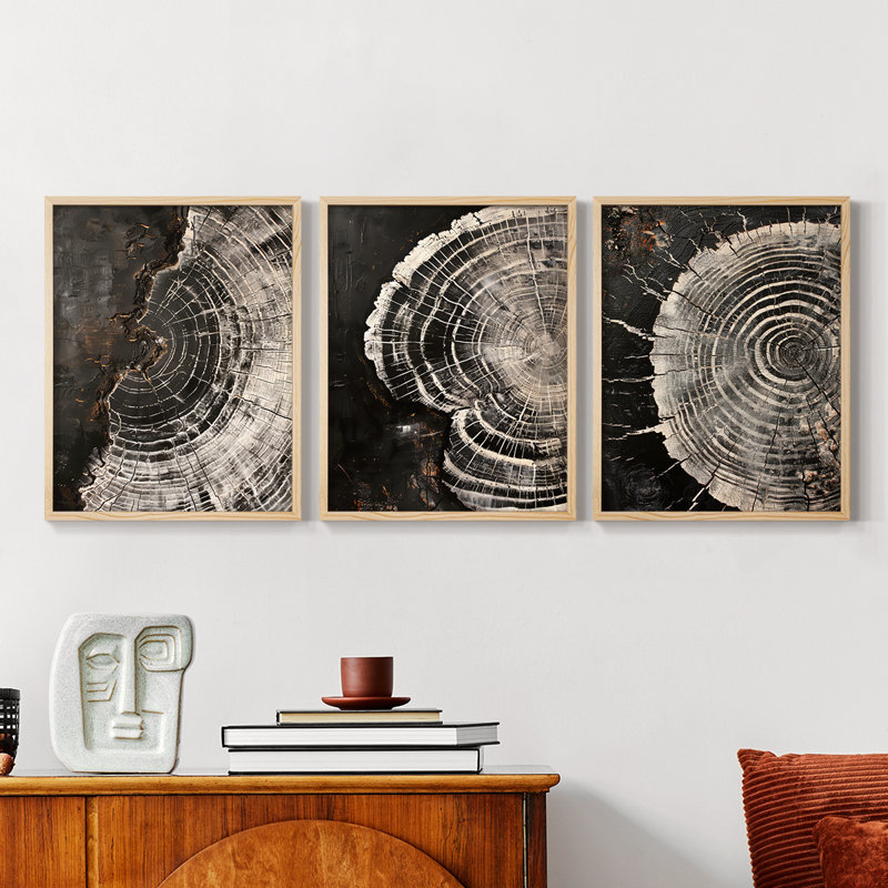 Abstract  Series  LI  -Set Of 3 Framed Giclee Prints -Ready to Hang, Natural Framed, 10" H x 8" W