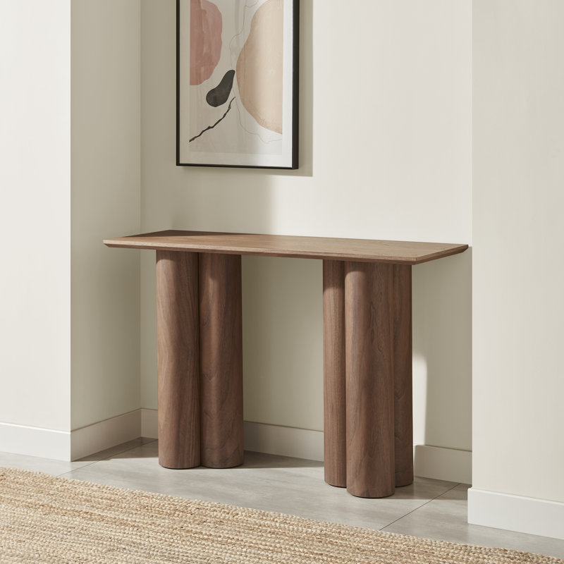 Delshawn Pebble Shaped Pillar Legged Veneer Wood Console Table - Luxury Scandi Style, Walnut