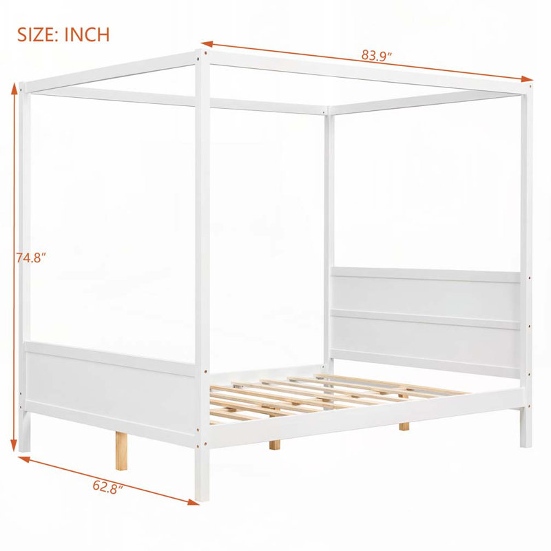 Lit plateforme à baldaquin en bois, Blanc