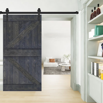 Porte de grange coulissante en bois massif de style K sans trousse de quincaillerie (dalle de porte seulement) - Assemblage requis