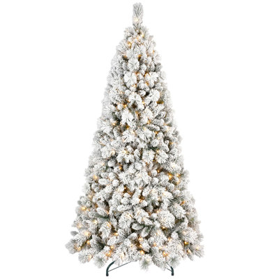 Flocked Christmas Tree with LED Lights, Hinged Design for Easy Setup, Sturdy Stand, Full and Realistic for Holiday Decor