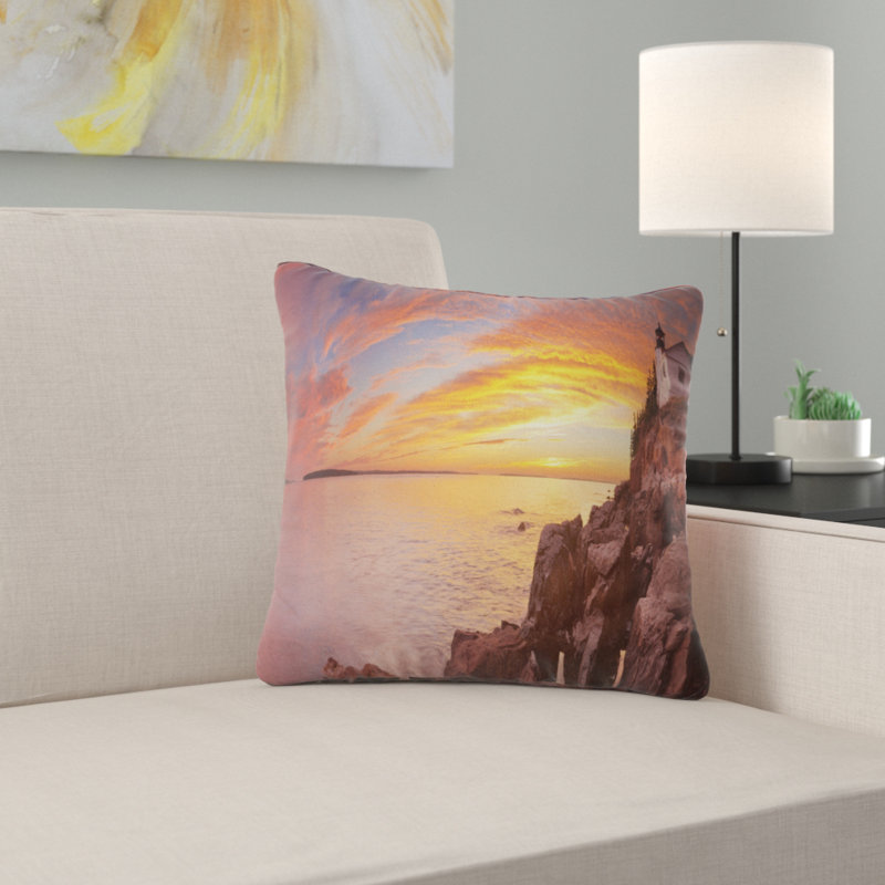 Coussin de phare panoramique seascape bass harbor head, 18 po x 18 po, Coussin décoratif
