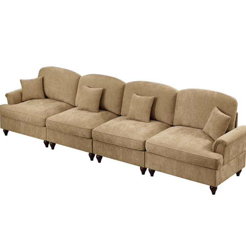 Café en chenille 4 places avec accoudoirs évasés, volants segmentés et jupes plissées plissées Mid-Century en chenille, avec plusieurs options de configuration amovibles