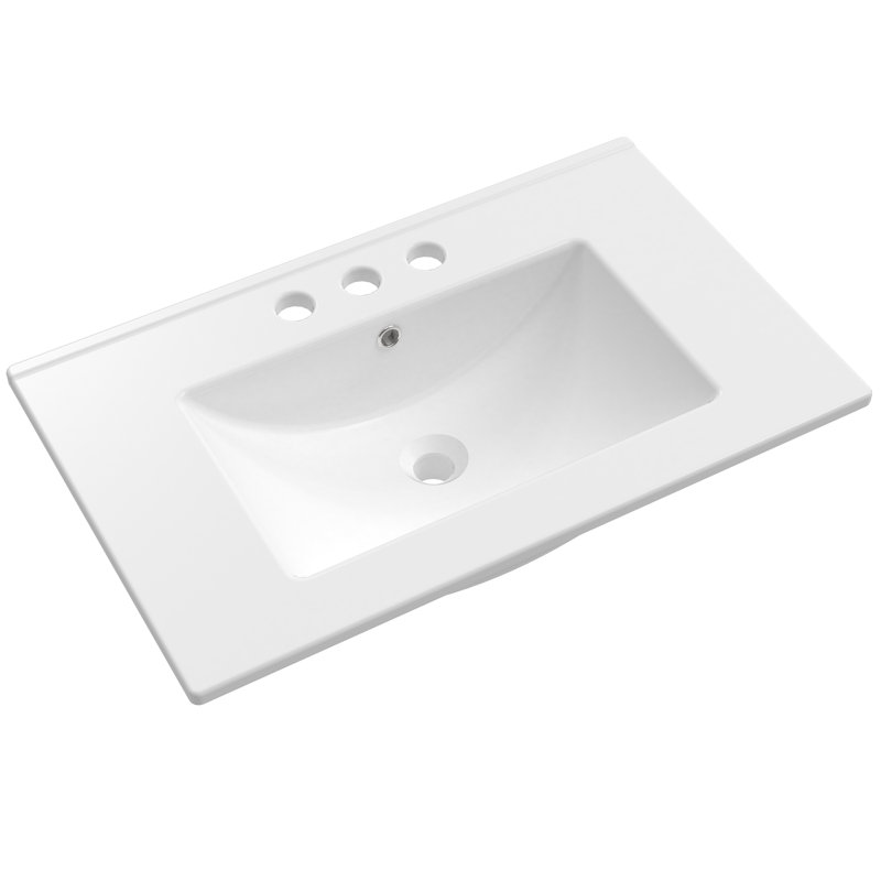 30'' Ceramic Rectangular Bathroom Sink With Overflow