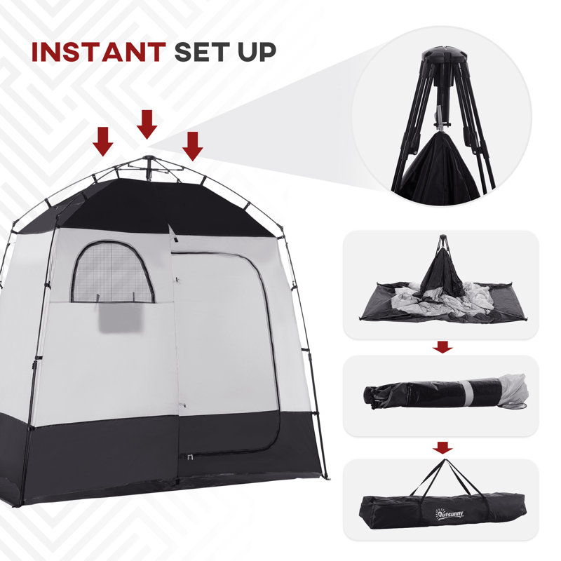 Black and White Portable Pop-Up Camping Shower Tent with Carrying Bag