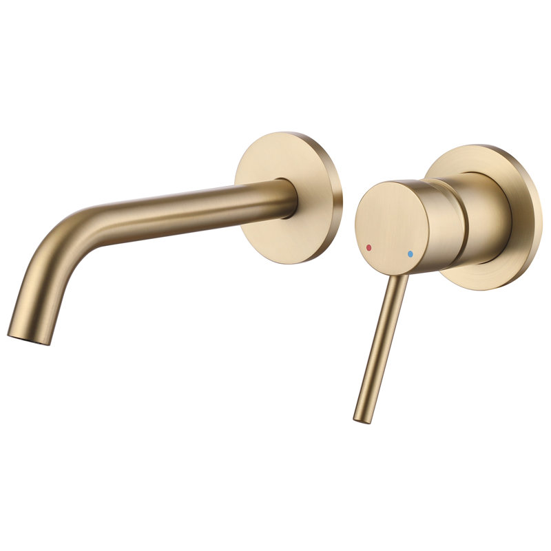 Robinet de lavabo mural monocommande en métal doré brossé avec valve, Or brossé