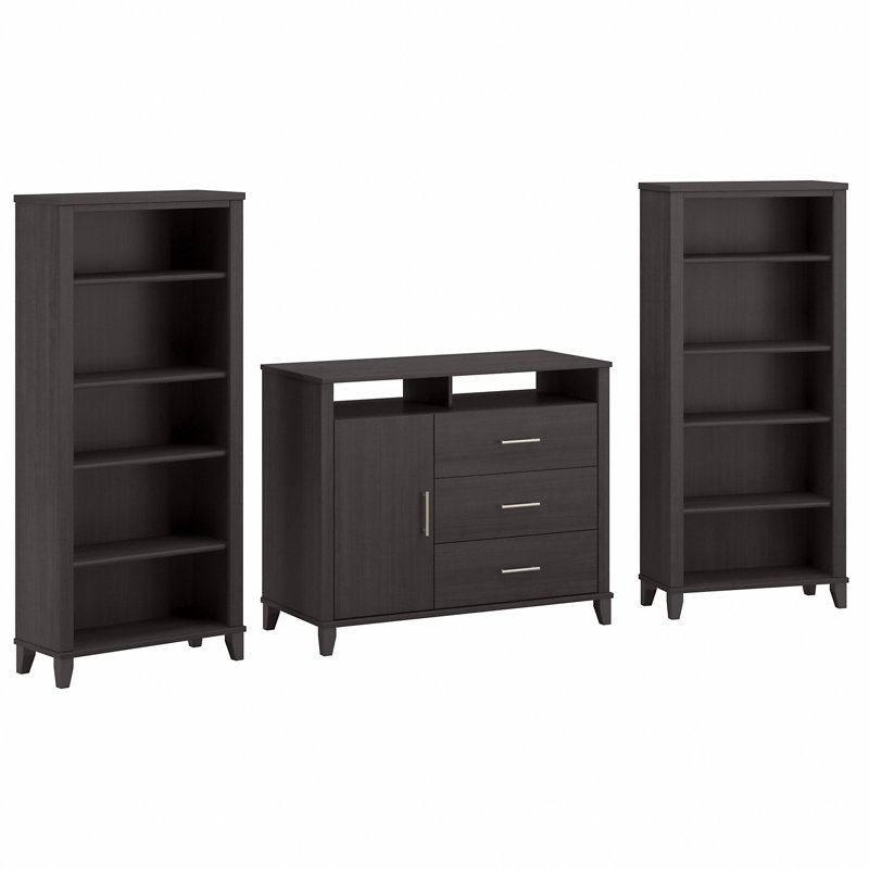 Anousha Office Credenza with Bookcases, Storm Gray