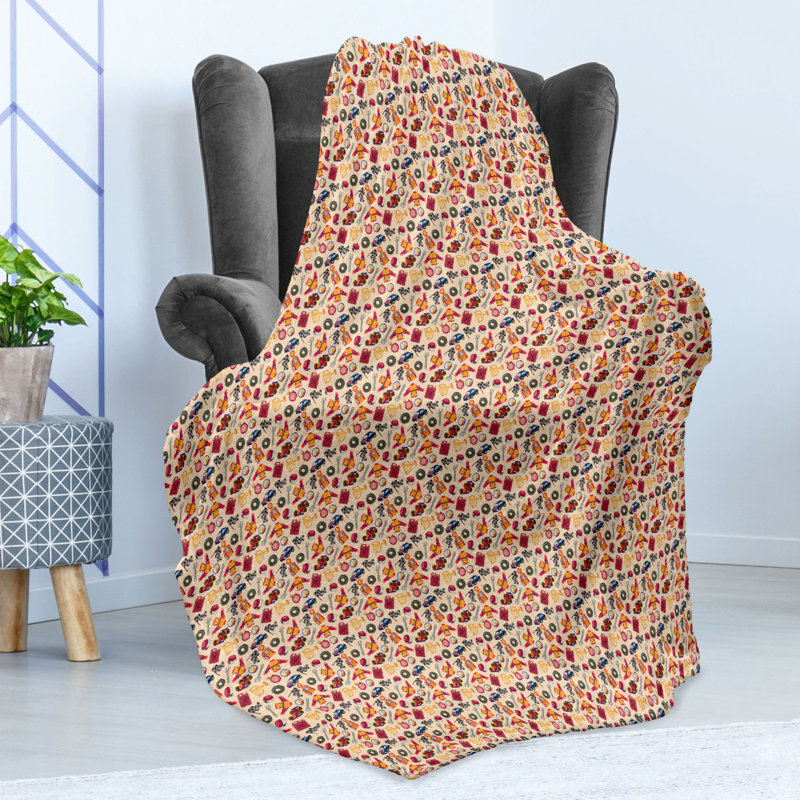 Ambesonne Race Car Fleece Throw Blanket Random Mechanic Elements, 70" W x 90" L