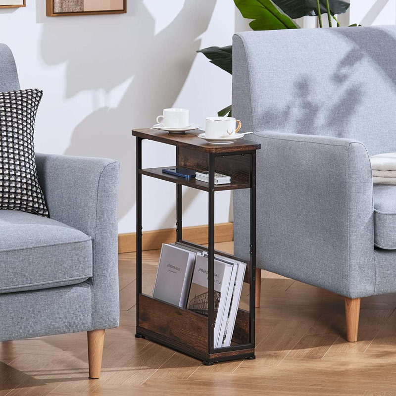 Side Table,3-Tier Slim End Table With Storage Shelf,Modern Sofa Table Thin Side Table For Narrow And Small Spaces, Skinny Bedside Table Small Nightstand With Magazine Rack Space Saving