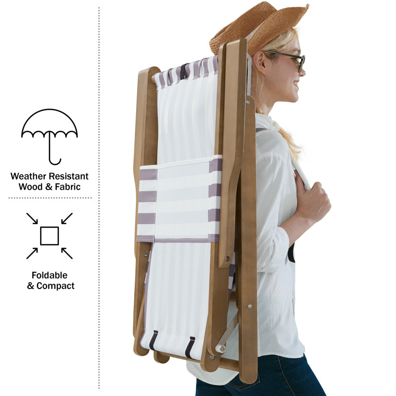 Set of 2 Beach Chairs - Outdoor Weather-Resistant Wood Folding Chairs with Carry Straps and Reclining Seat - Beach Essentials by Lavish Home (Brown)