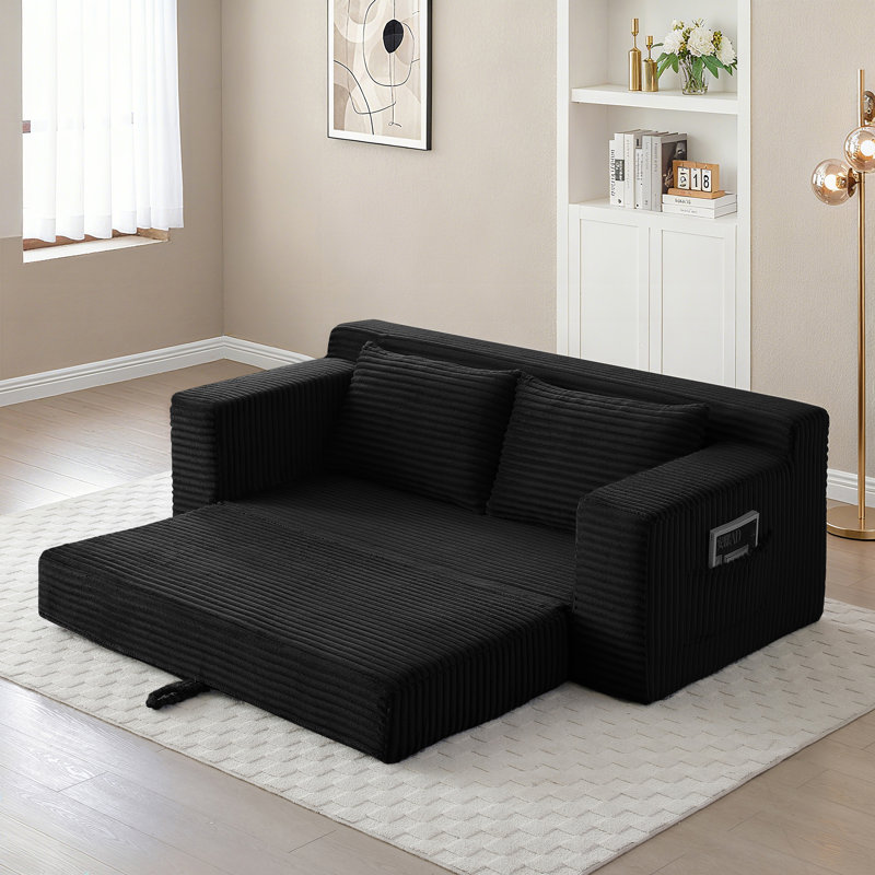 Canapé deux places noir, Cloud Comfort, en velours côtelé, recouvert de tissu, pour salon