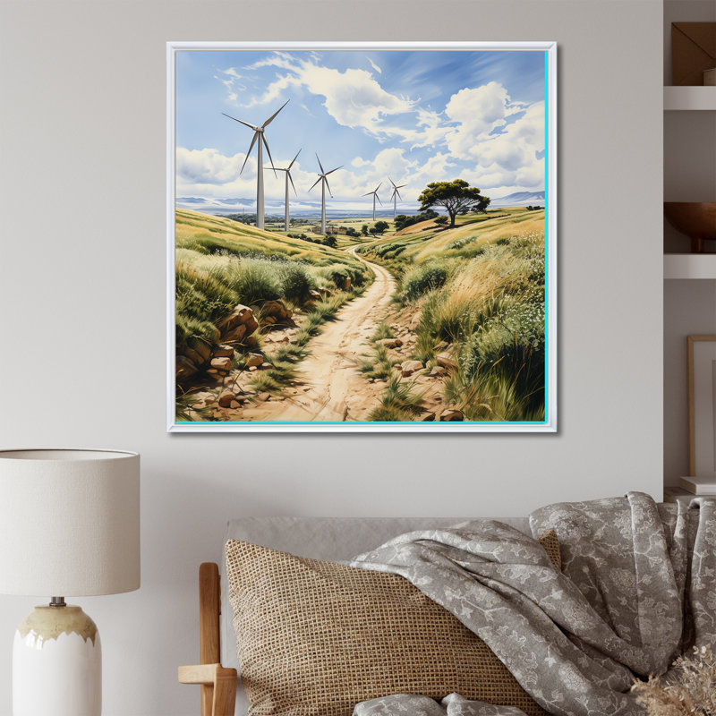 Dessin d'analyse d'une éolienne I - Wind Turbines Wall Art Living Room, Cadre flottant blanc, H 16 po x l 16 po x P 1 po