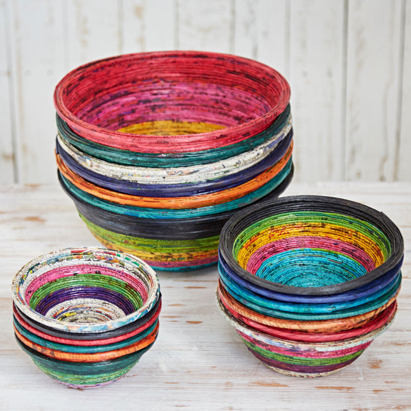Handmade Paper Decorative Bowl 1, Teal, 7.5cm H x 20cm W x 20cm D