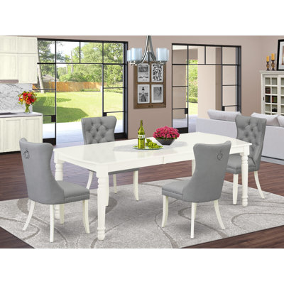 Ensemble de salle à manger 5 pièces comprenant une table de cuisine rectangulaire avec rallonge amovible et 4 chaises, lin blanc