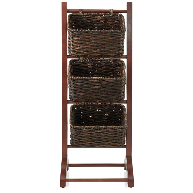 3-Tier Floor Stand with Storage Basket Bins - Walnut/Espresso, Walnut/Espresso