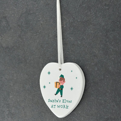 Carley Santa's Elves At Work Heart Shaped Ceramic Ornament