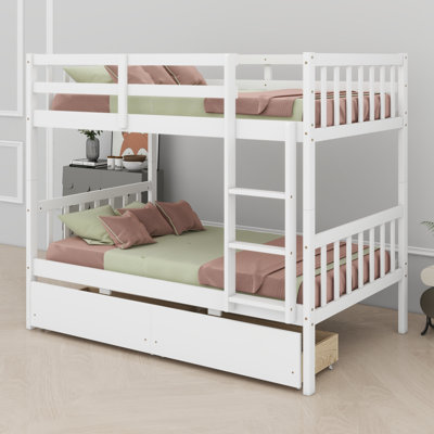 Bunk Bed With Drawers, Convertible Into Beds,  Ladder And Safety Guardrails