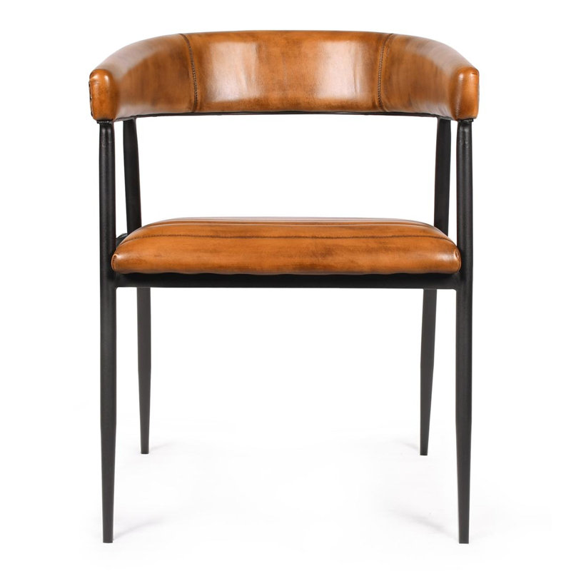 49cm H Genuine Leather Upholstered Dining Chair, Tan
