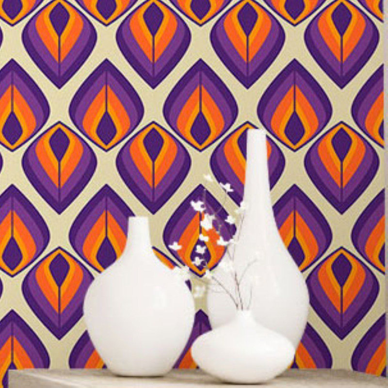 Papier peint adhésif rétro avec plumes de paon colorées N016065