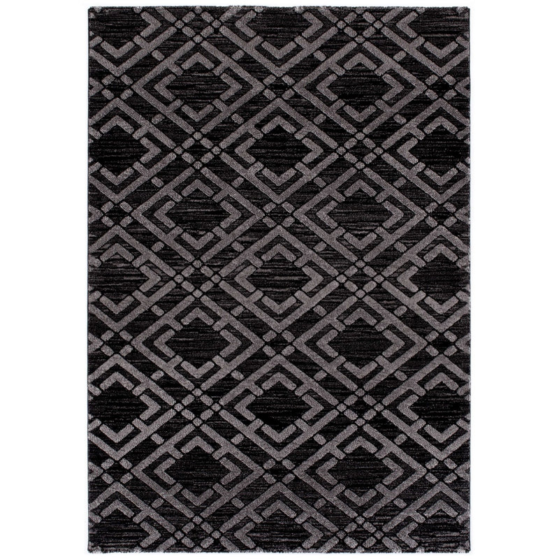 Tapis noir / gris tissé à la machine Ignasi, Rectangle 5 pi 3 po x 7 pi 7 po