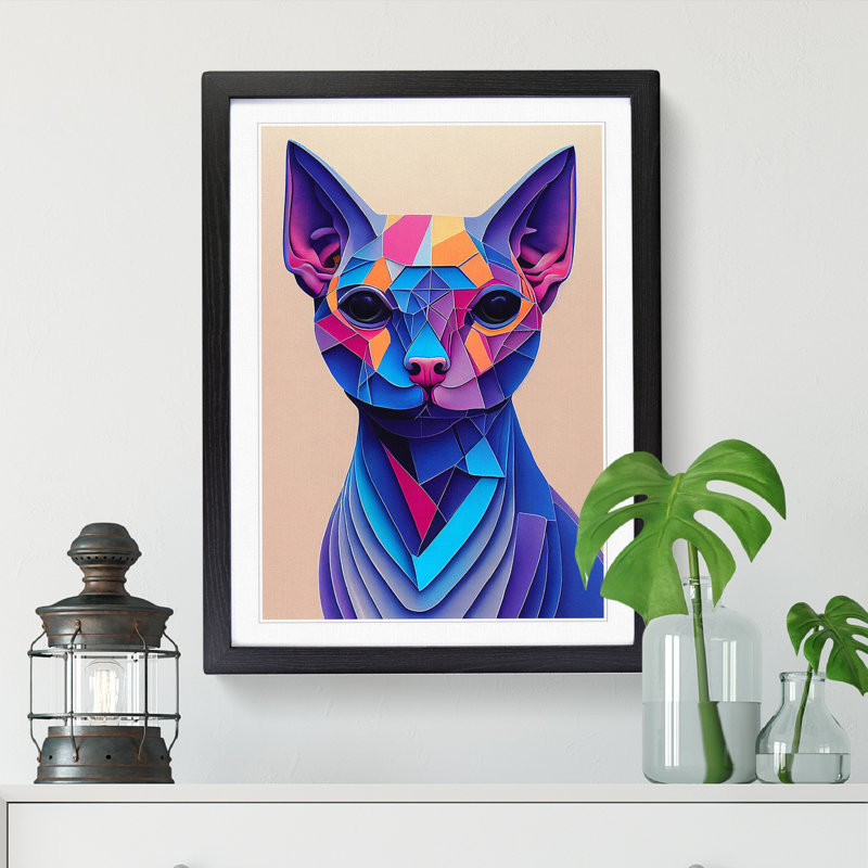 Sphynx Cat Geometric - Single Picture Frame Painting, Black, 34cm H x 25cm W x 2cm D