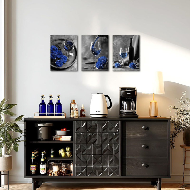 3 Piece Wrapped Canvas Print, Blue