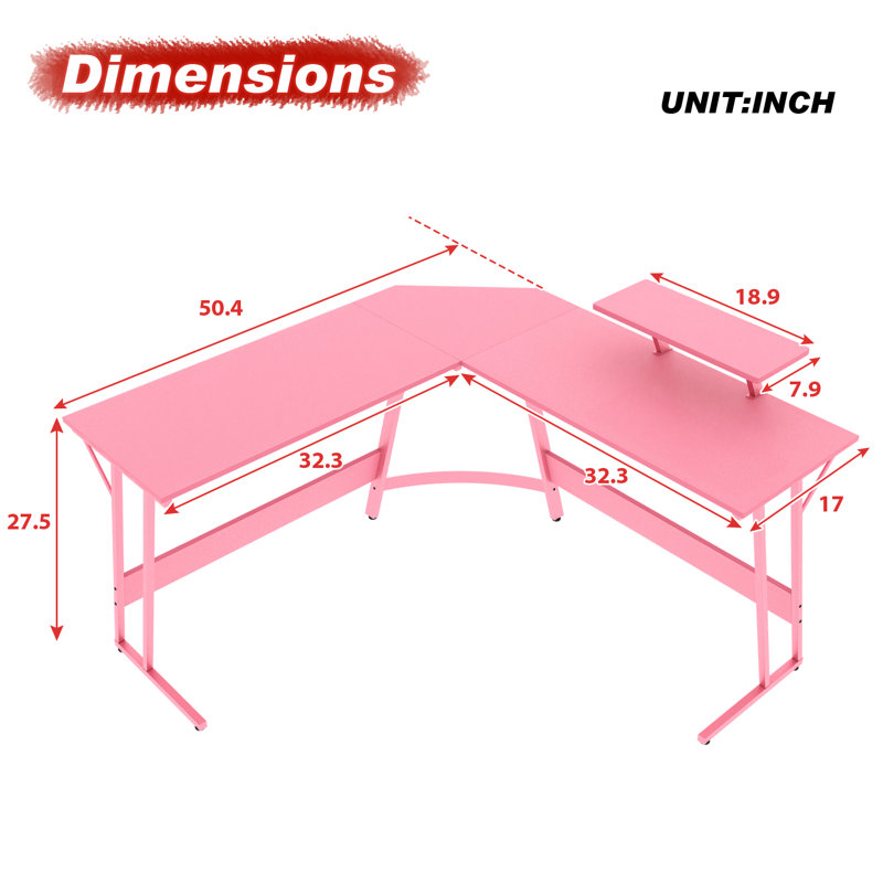 Lakyah L-Shaped Computer Desk, Pink
