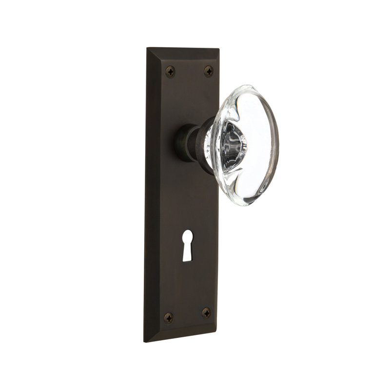 New York Plate with Decorative Keyhole and Oval Clear Crystal Door Knob, 2-3/4", Oil-Rubbed Bronze