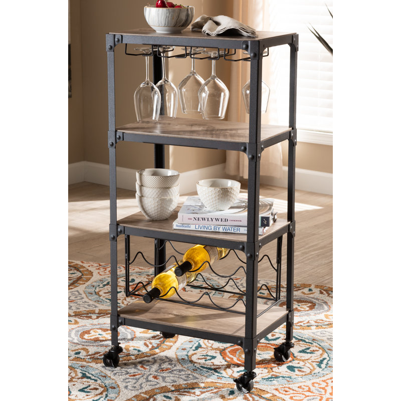 6 Bottle Floor Wine Bottle & Glass Rack in Grey