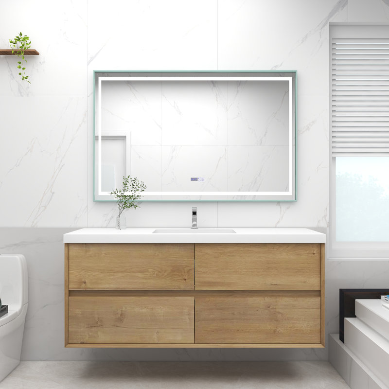 Ensemble de meuble-lavabo mural simple 60 po Momoe, Chêne foncé