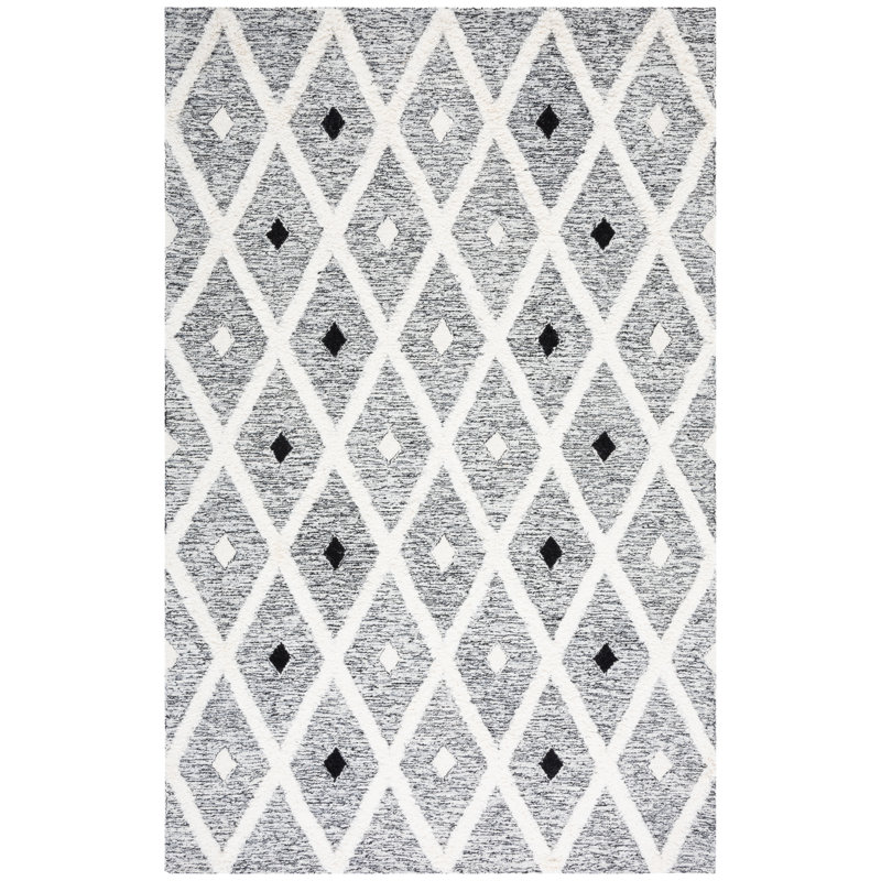 Tapis en laine / coton touffeté à la main noir / ivoire Hartnell, Carré 6 pi